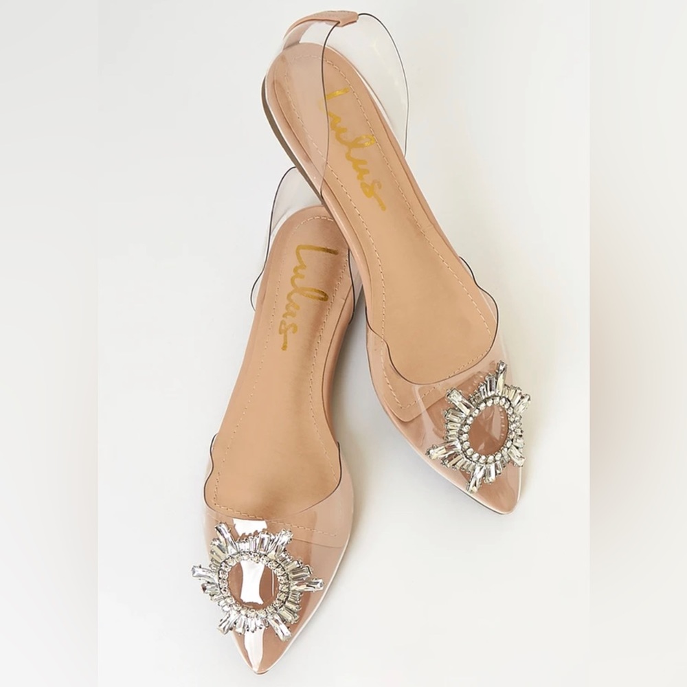 Lulu’s Myral Light Nude Rhinestone Pointed Toe Flats